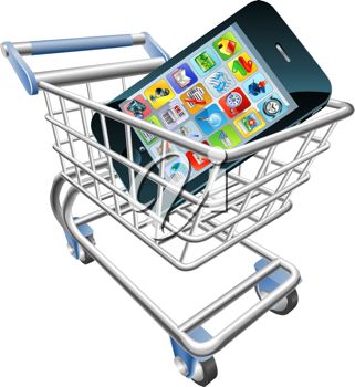 Or Cellphone In A Shopping Cart Indicating Mobile Online Shopping