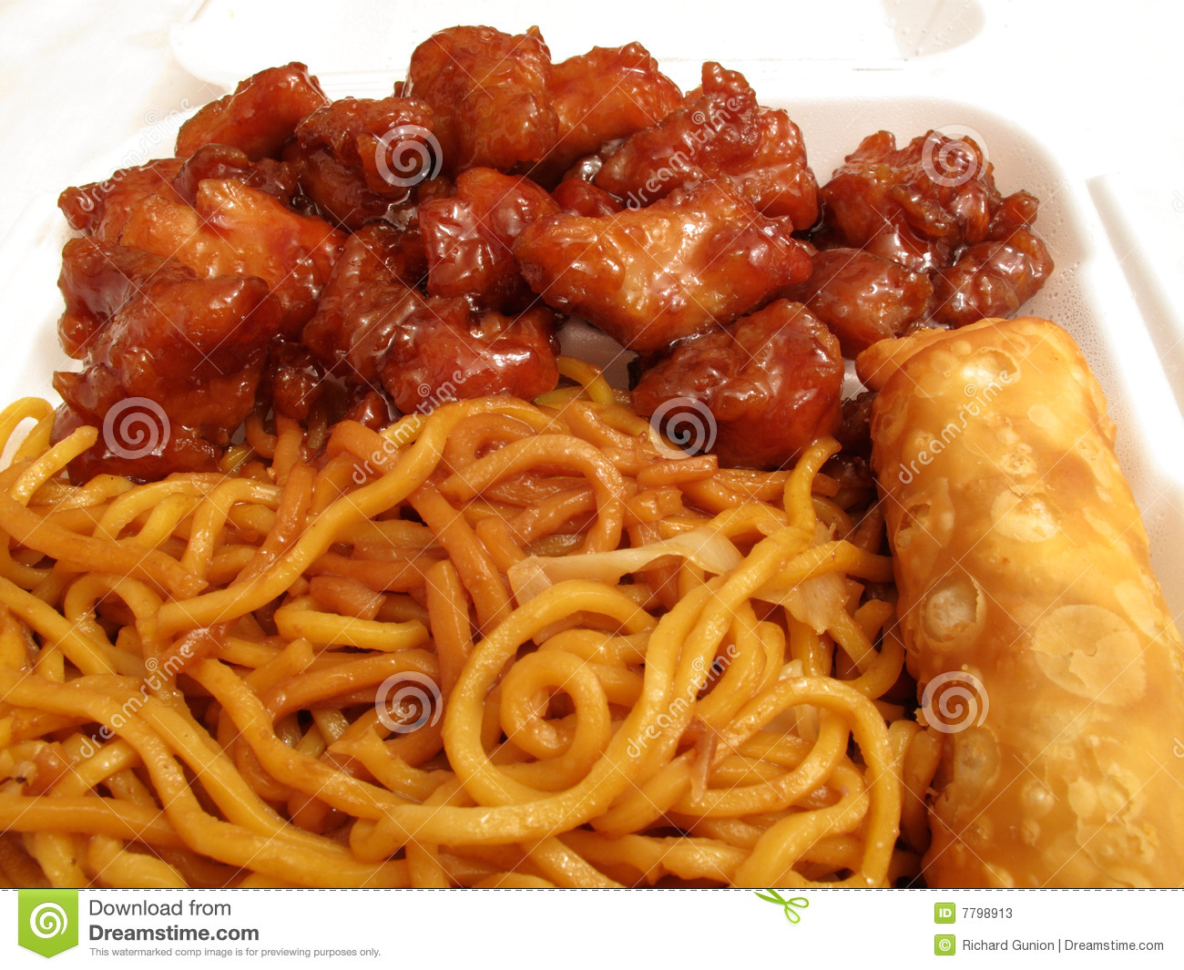Photo Of Chinese Food Orange Chicken Lo Mein Noodles And Egg Roll    