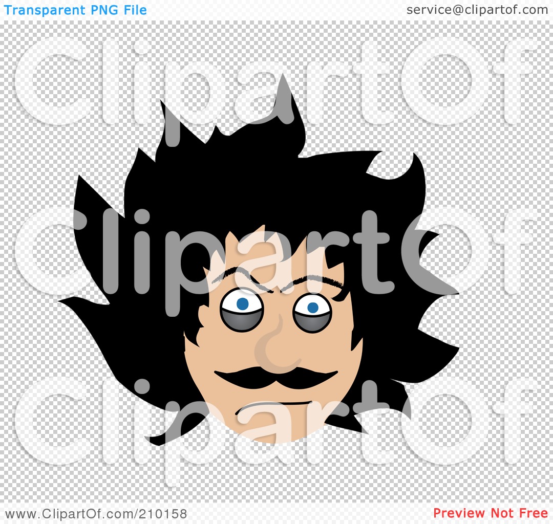 Rf  Clipart Illustration Of A Crazy Faced Man With Messy Black Hair