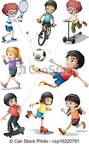 The Kids Engaging In Different Sports Activities On A White Background