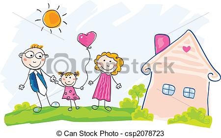 Vector   Family Is Moving Into New House   Stock Illustration Royalty
