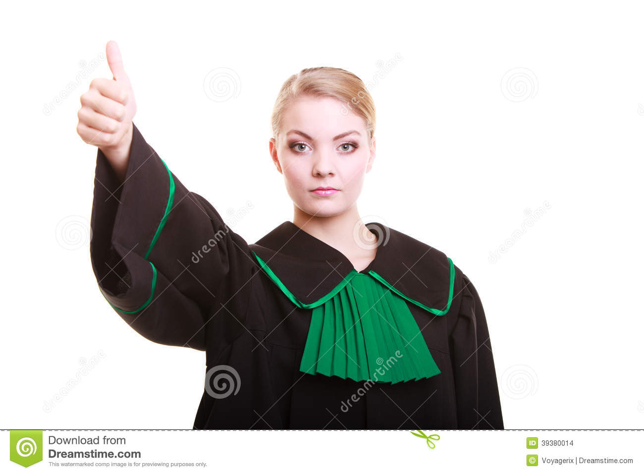 Young Female Lawyer Attorney Wearing Classic Polish Black Green Gown