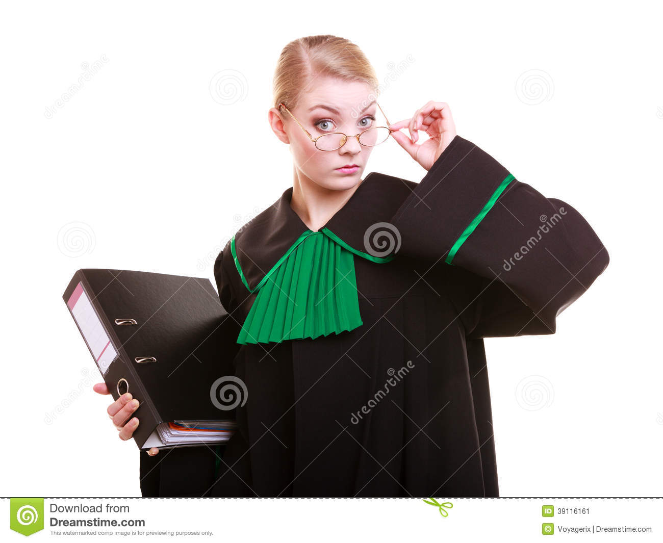 Young Female Lawyer Attorney Wearing Classic Polish Black Green Gown