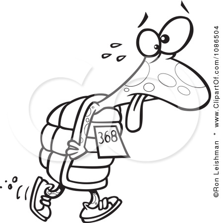 1086504 Clipart Outlined Tired Tortoise Walking In A Race Royalty Free    