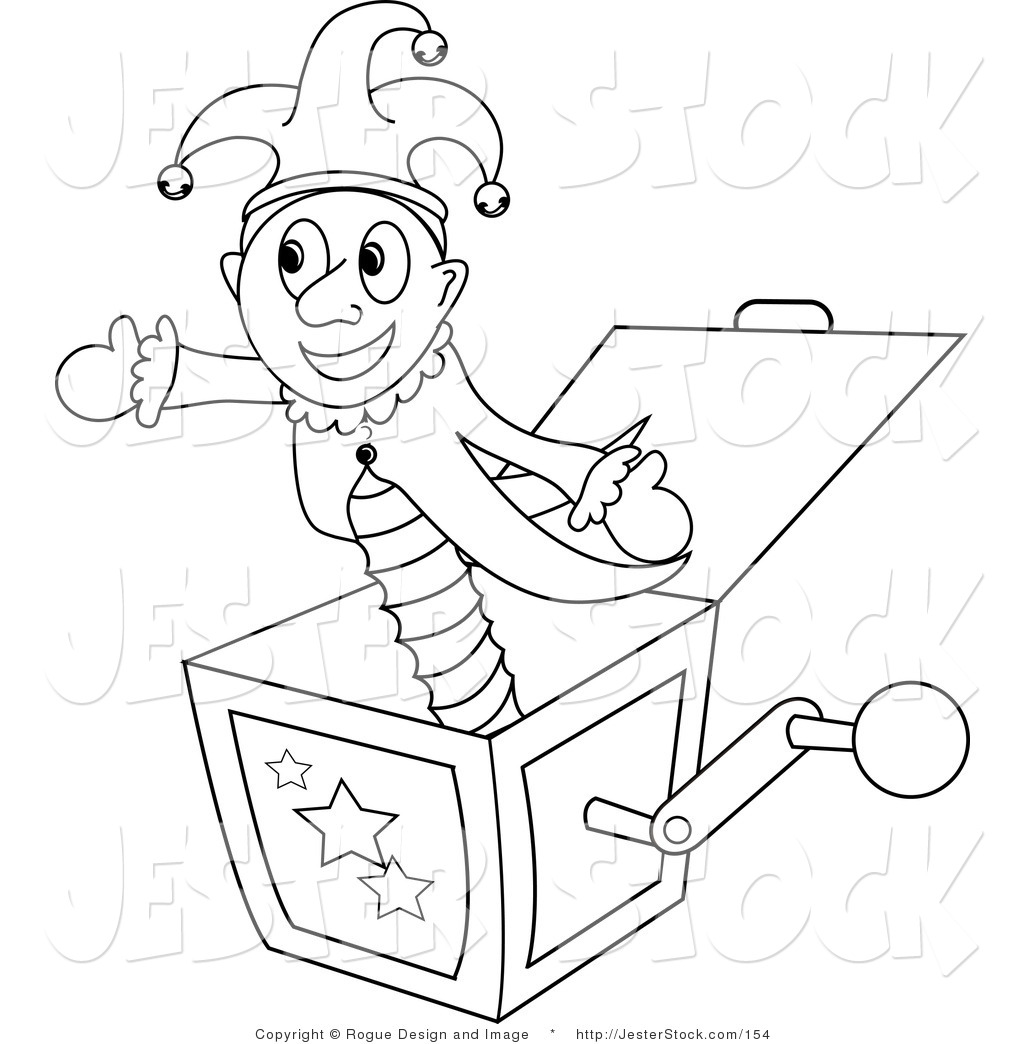     Black And White Outline Of A Joker Jack In The Box Toy By Pams Clipart