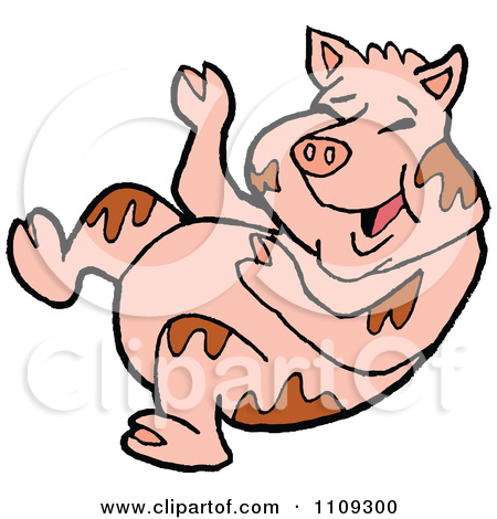 Clipart Laughing Pig Rolling In Mud   Royalty Free Vector Illustration