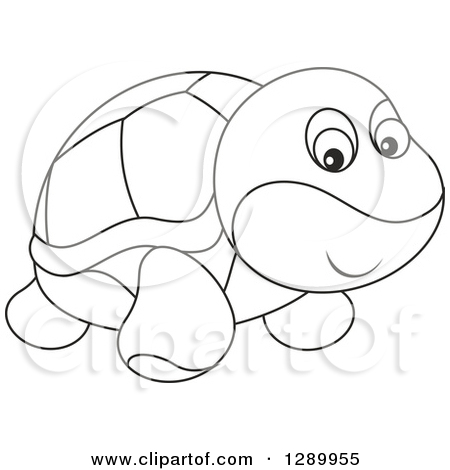 Clipart Of A Black And White Cute Turtle Toy   Royalty Free Vector