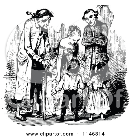 Clipart Of A Retro Vintage Black And White Family Talking   Royalty