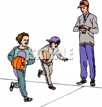 Clipart Picture Of A Coach Timing Two Boys Running