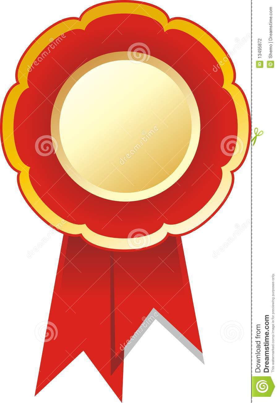 Golden Medal With Rad Ribbon For Diploma And For Rewarding