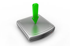 Hard Disk And Green Arrow Symbol Of Download The File To Server Stock