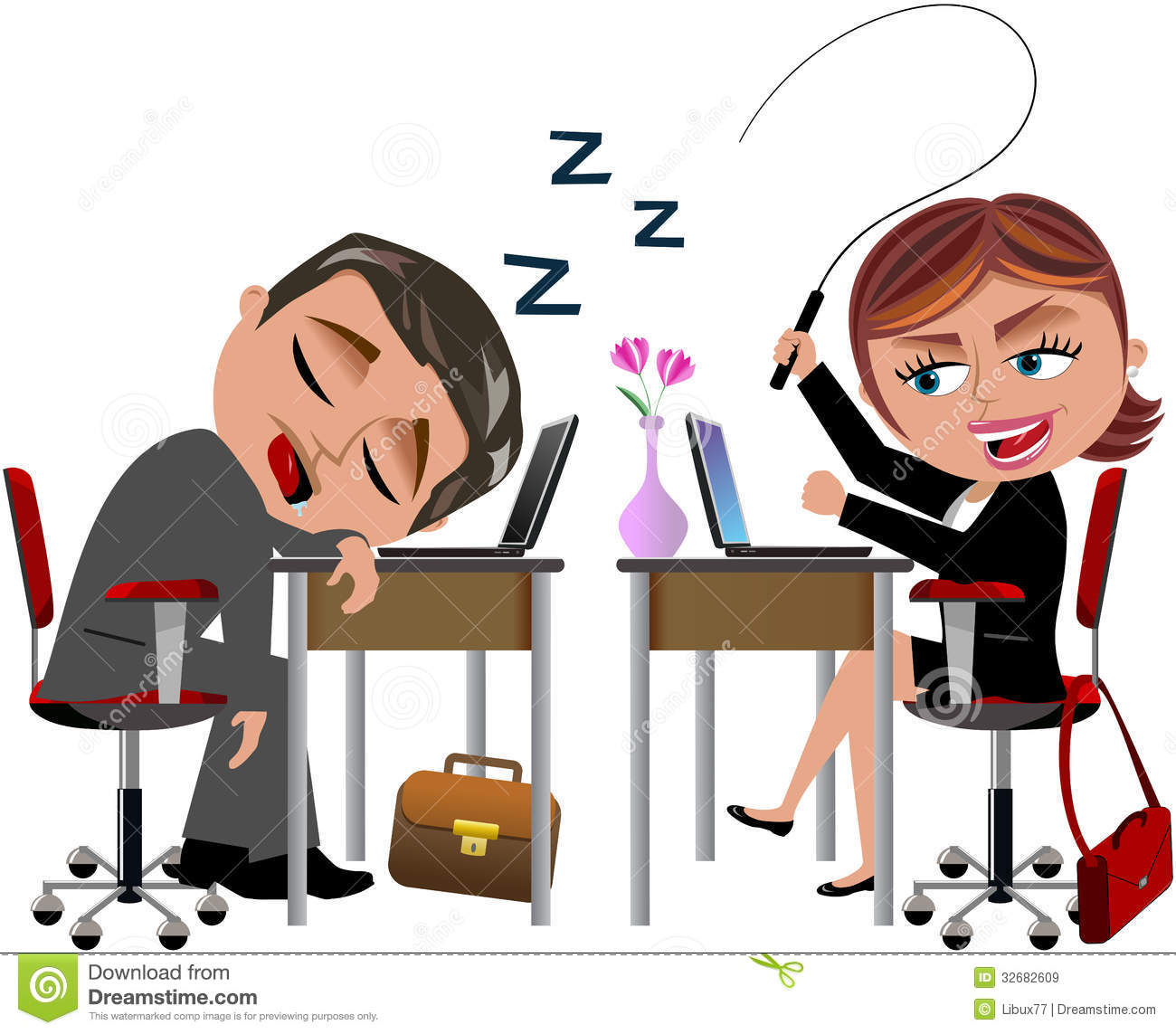 Lazy Worker Sleeping And Angry Colleague Royalty Free Stock Images    