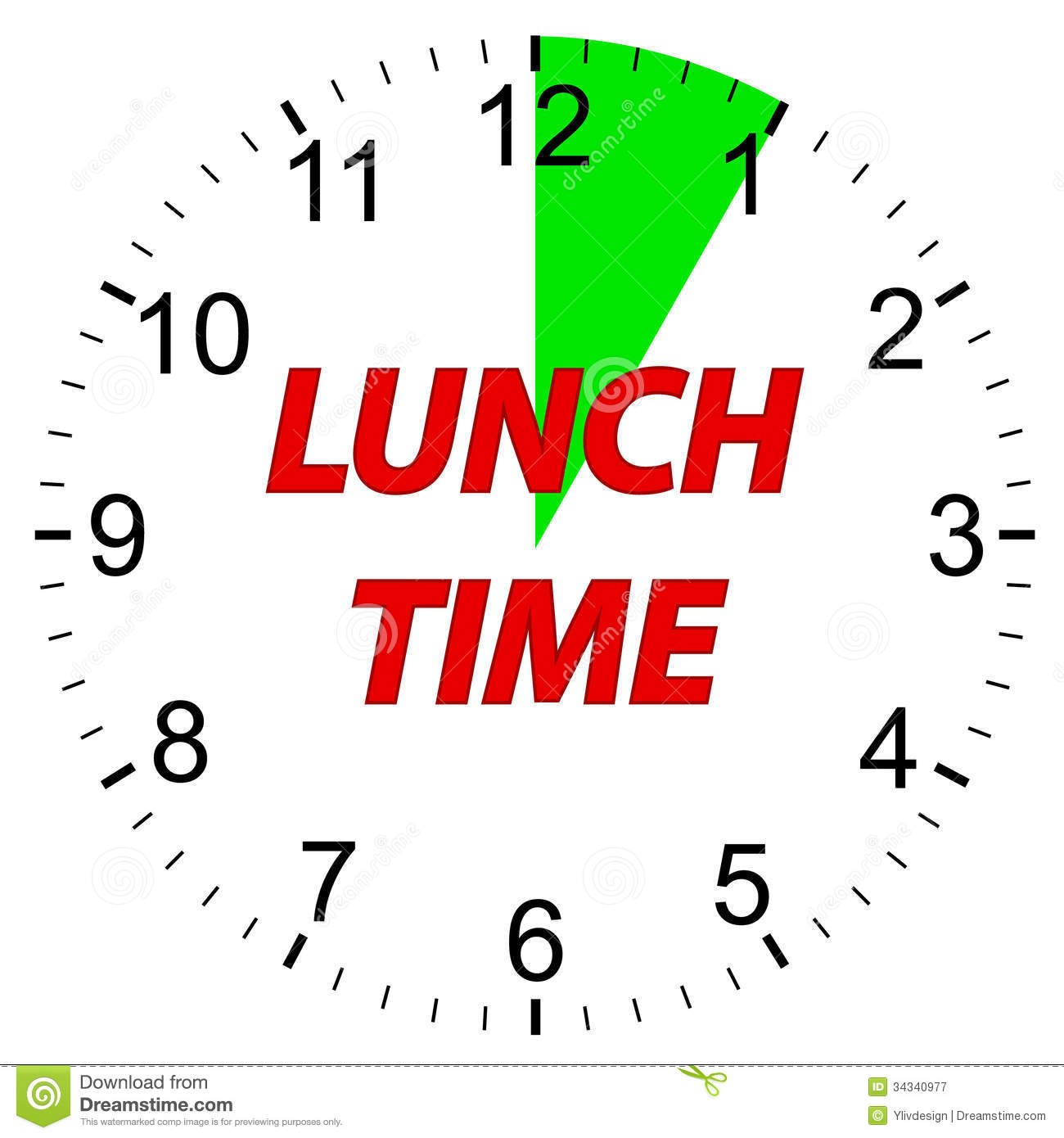 Lunch Time Clock On A White Background  Vector Illustration