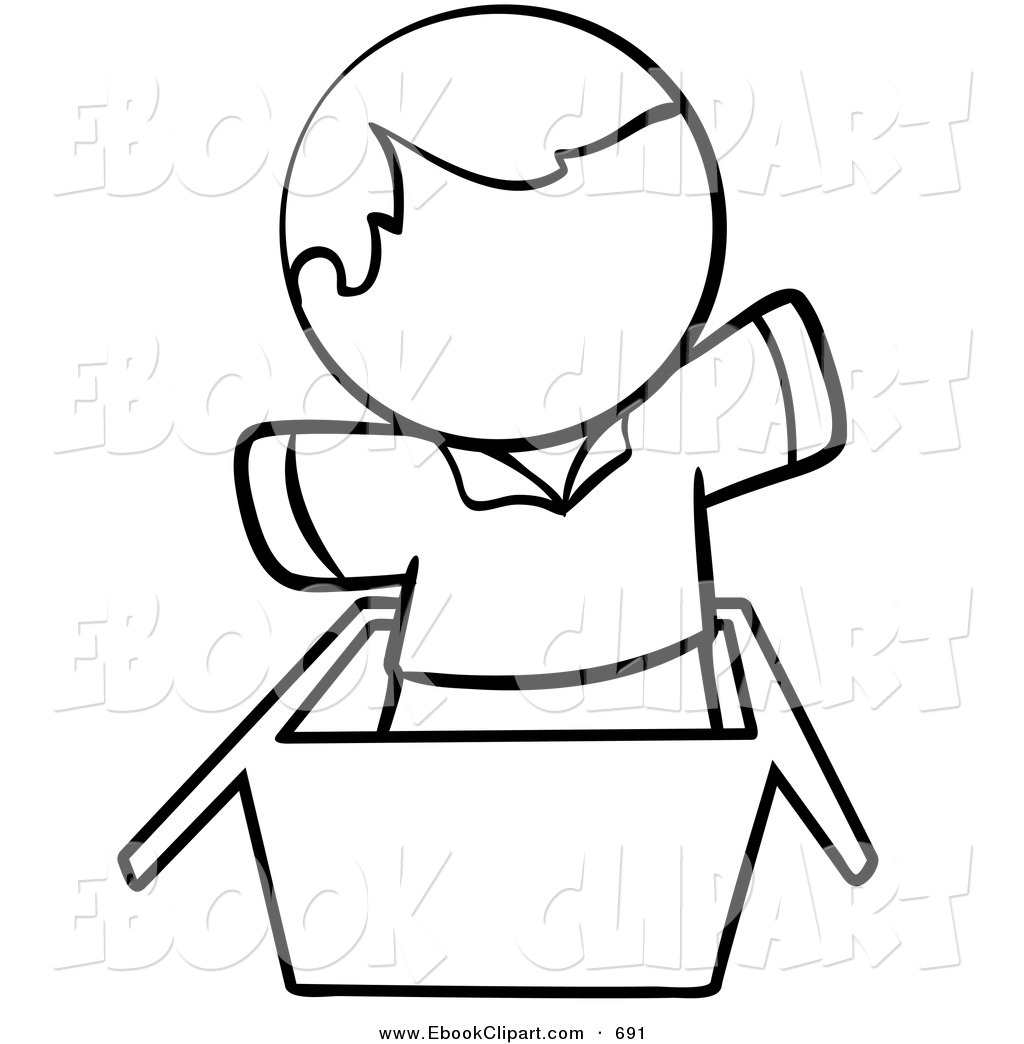  Of A Black And White Human Factor Man Jumping Out Of A Box On White    