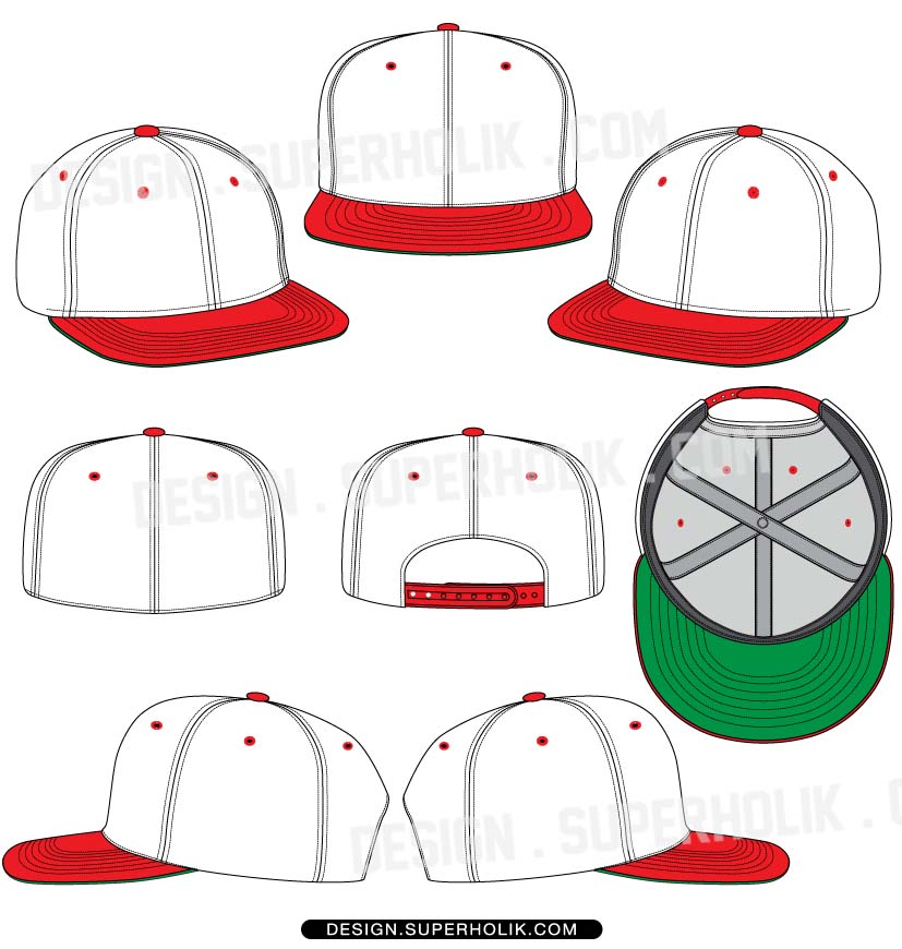Template Vector Set   Snapback Fitted Cap Fashion Vector Clipart