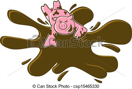 Vectors Of Pig In The Mud Cartoon   A Happy Pink Pig Rolls In The Mud