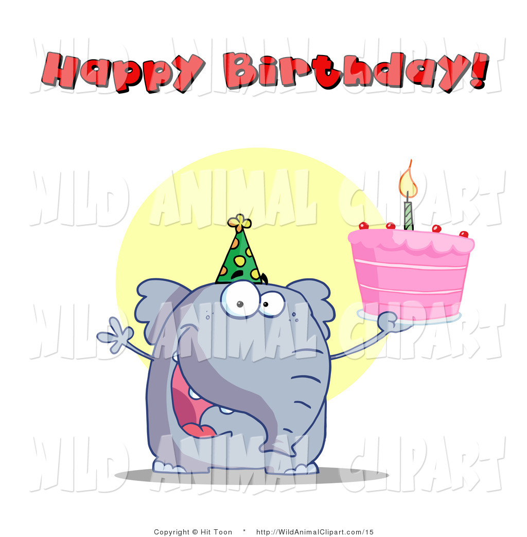 Birthday Greeting Of An Elephant Holding Up A Pink Birthday Cake By