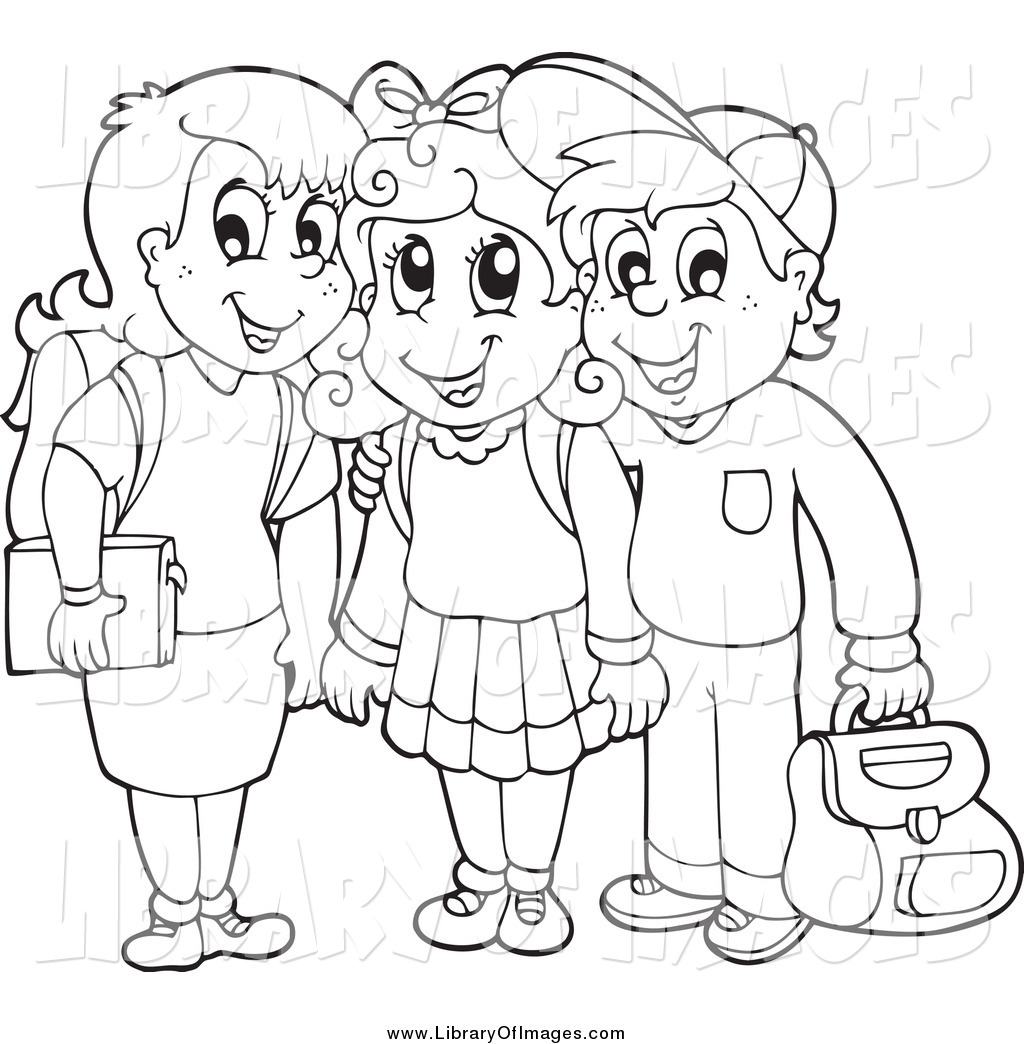 Clip Art Of Black And White School Children Smiling By Visekart