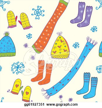 Clip Art   Seamless Winter Pattern With Hats Socks Scarfs  Stock    