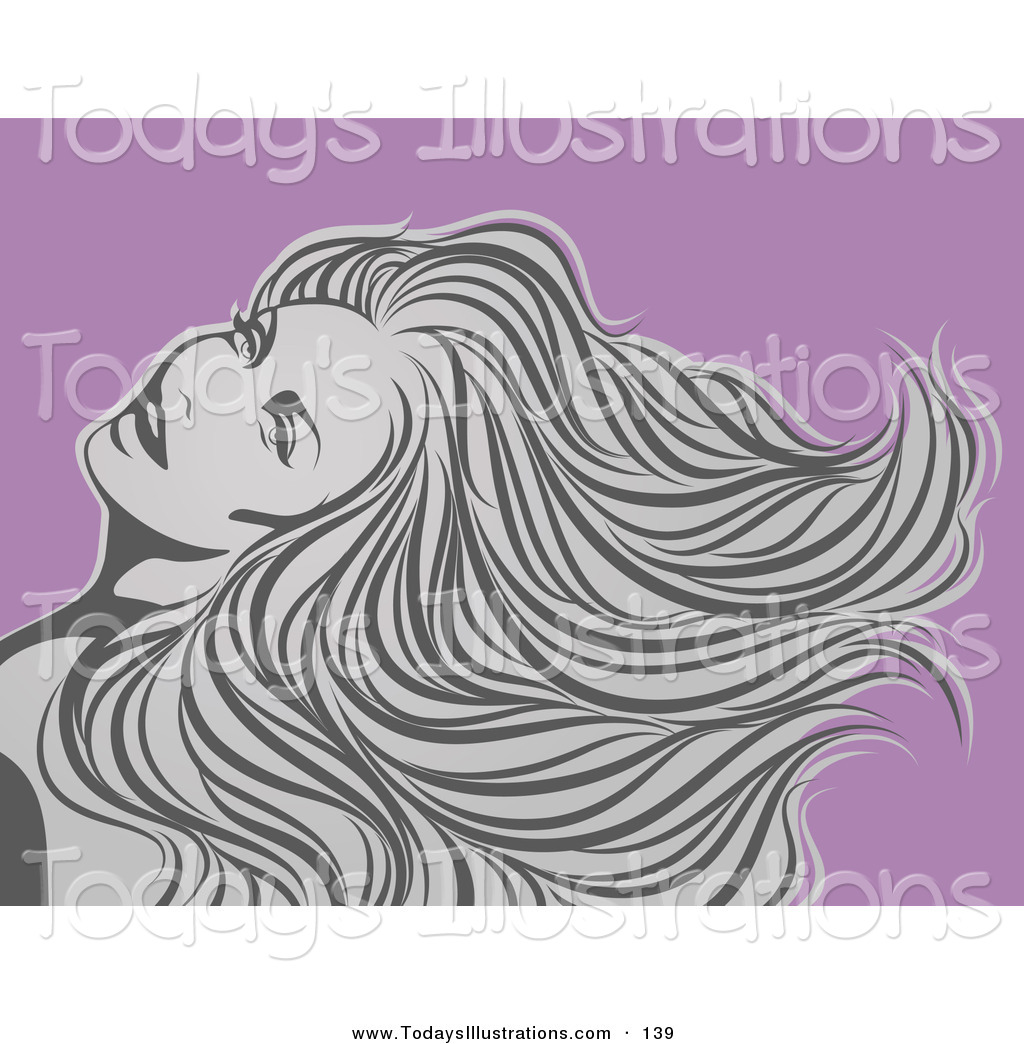 Clipart Of A Sexy Gray Woman With Long Flowing Hair Over Purple By