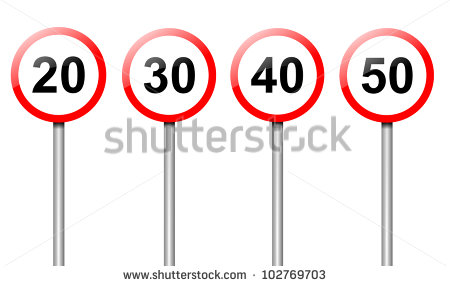 Illustration Depicting Four Speed Limit Road Signs Arranged Over White