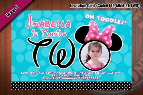 Minnie Mouse Invitations Two Years Old Birthday Photo Invitation