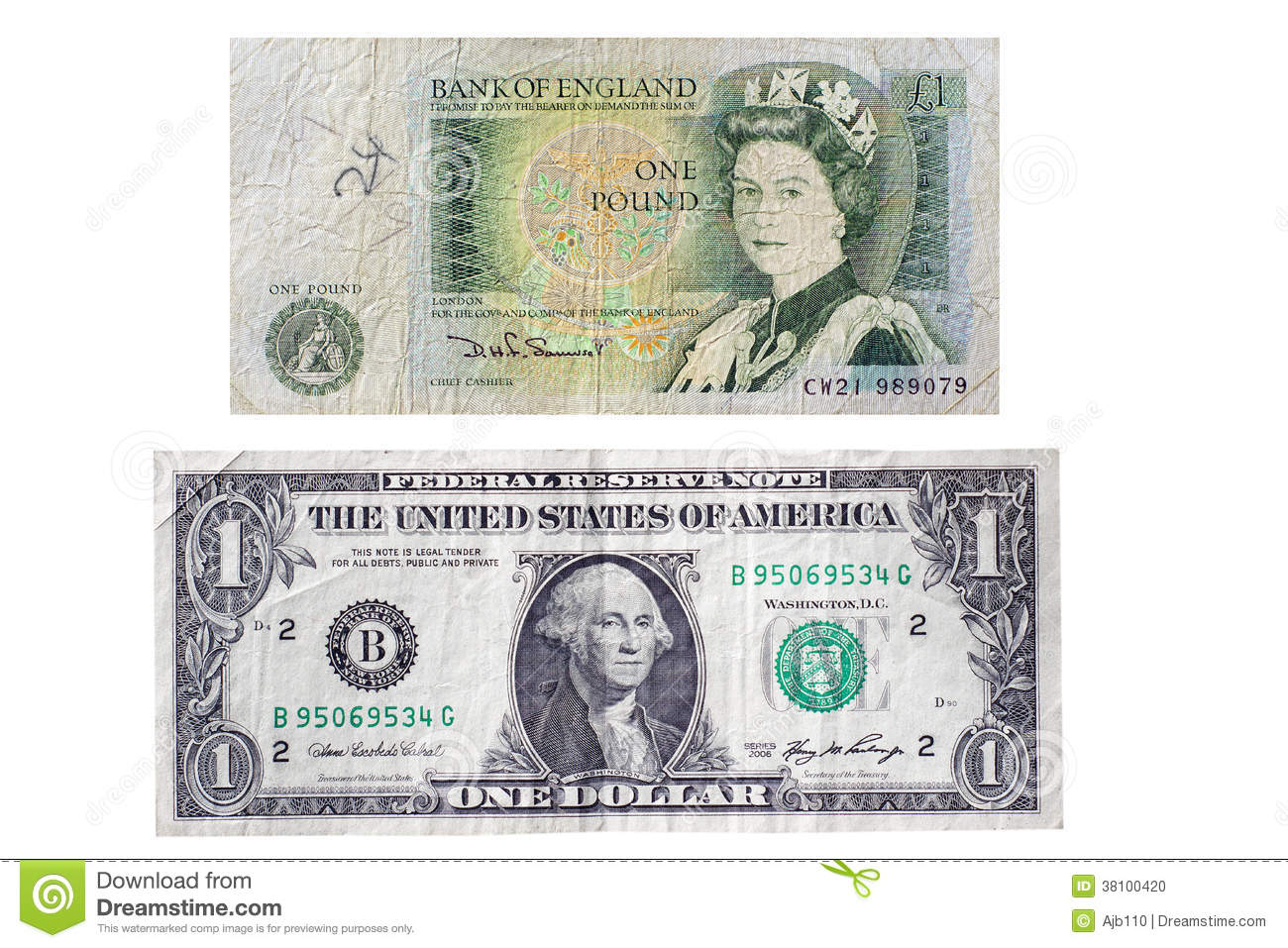 Paper Money Showing The  1 Note And  1 Dollar Bill Together