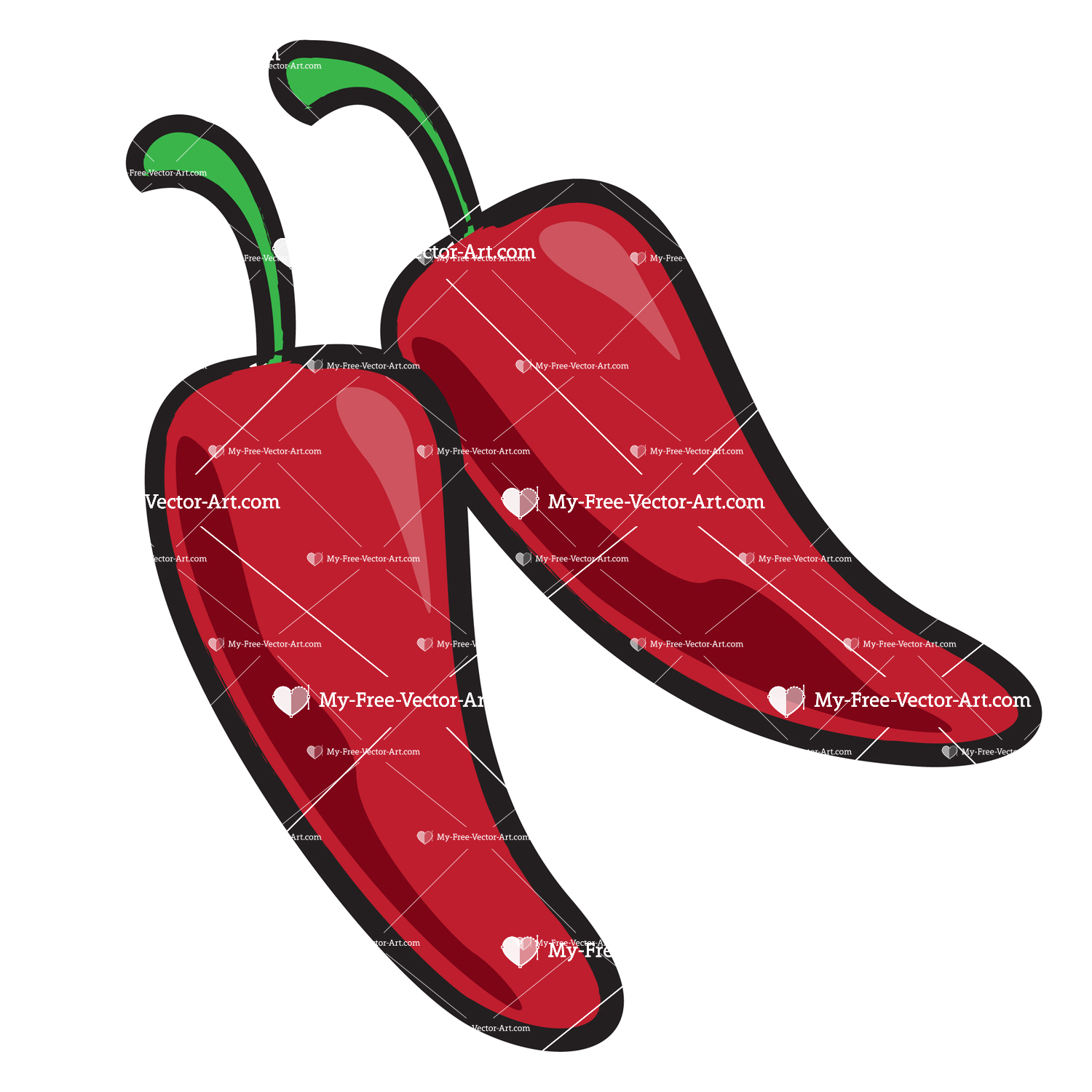 Peppers Green Stems Bold Solid Colors Hot Spicy Clipart Icon