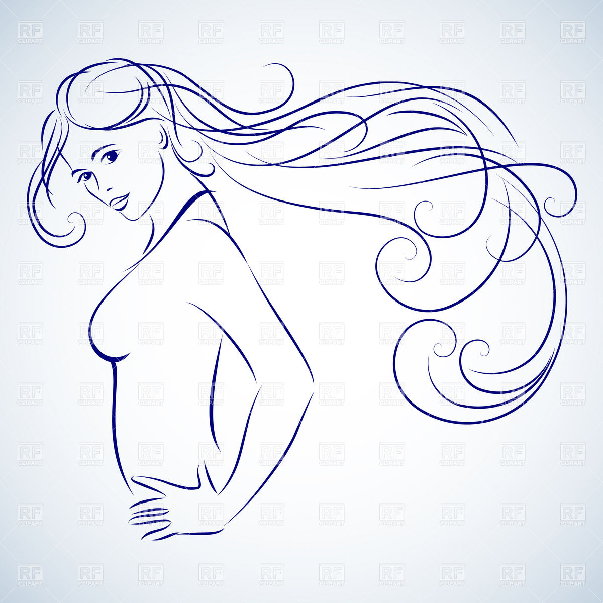 Silhouette Of Girl With Long Loose Flowing Hair Silhouettes Outlines    