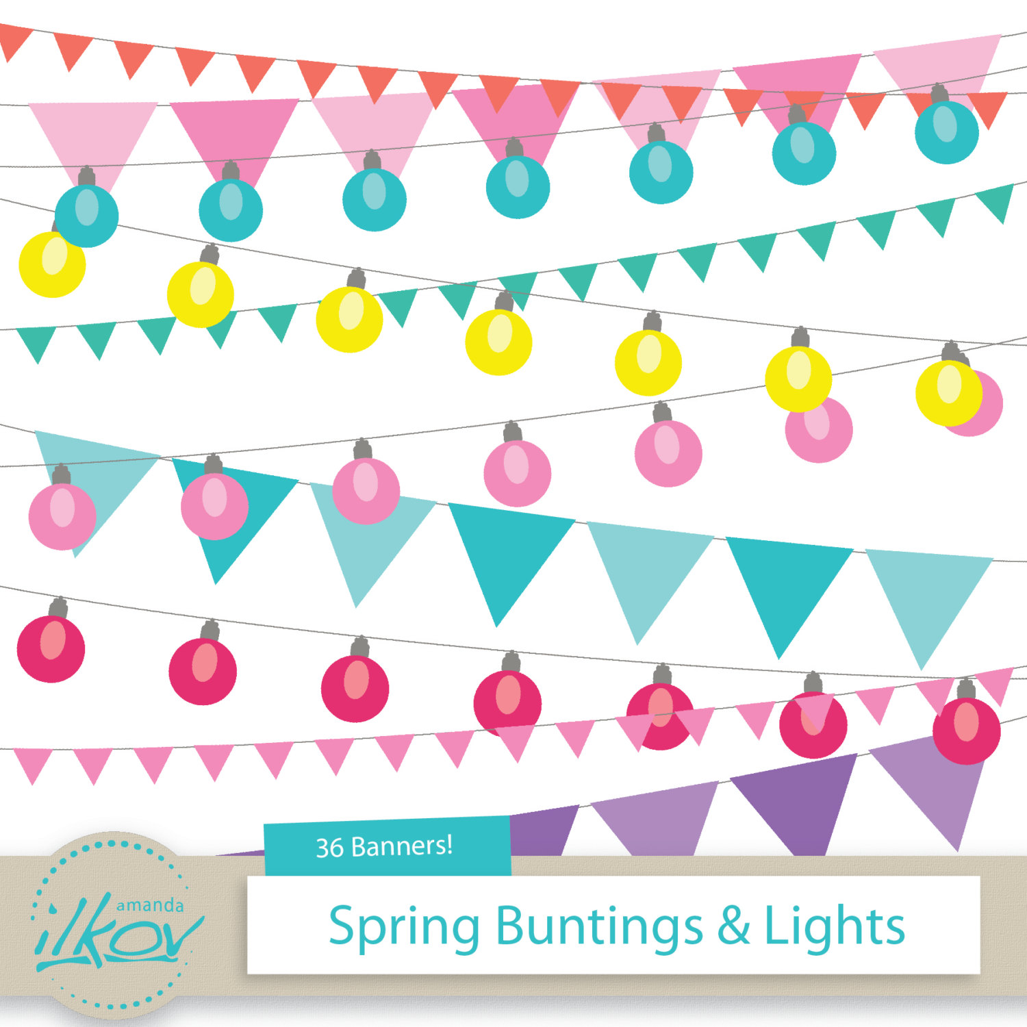 Spring Patio Lights   Bunting Banners Clipart For By Amandailkov