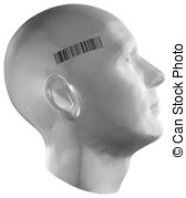 3d Render Of A Human Head With Barcode Stamp Stock Illustration