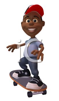 African American 3d Boy Riding On A Skateboard   Royalty Free Clipart    