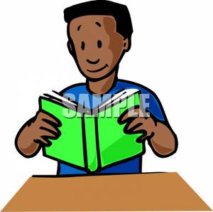 An African American Boy Reading A Book   Royalty Free Clipart Picture