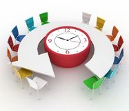     And Group Of Office Chairs At A Table As An Clock Put By A Half Round