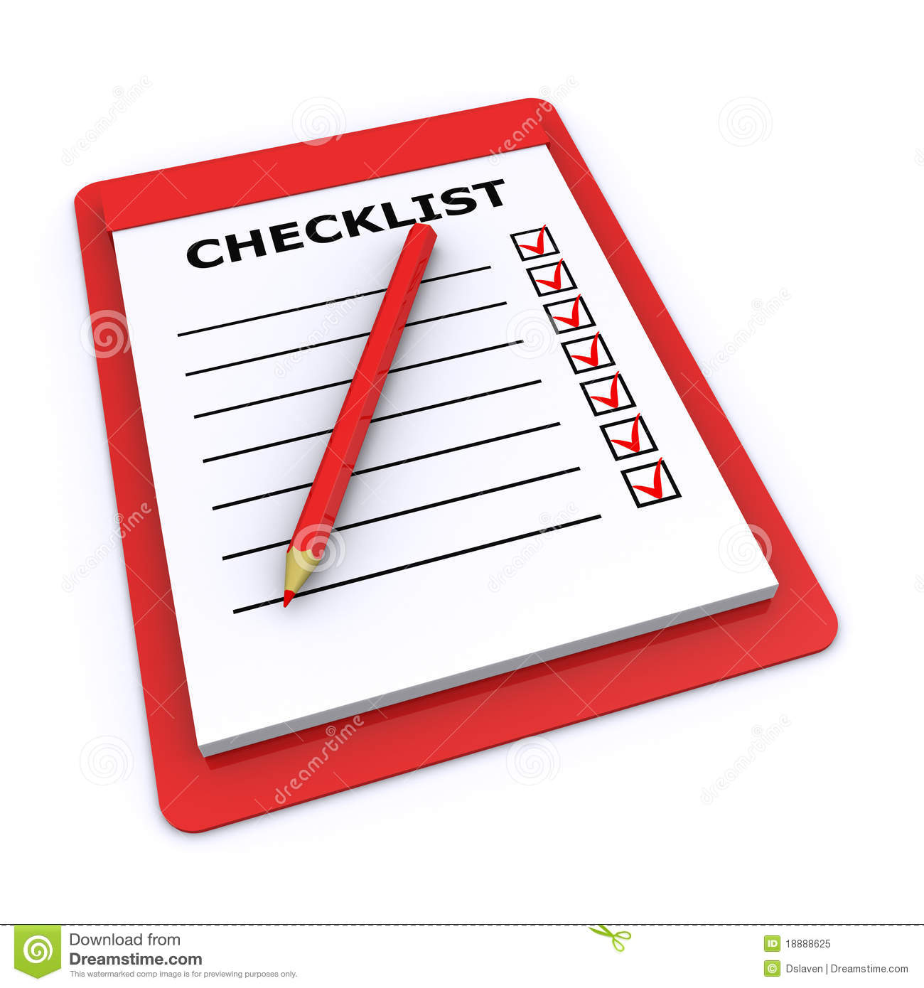 Checklist And Pencil Isolated On A White Background  3d Render