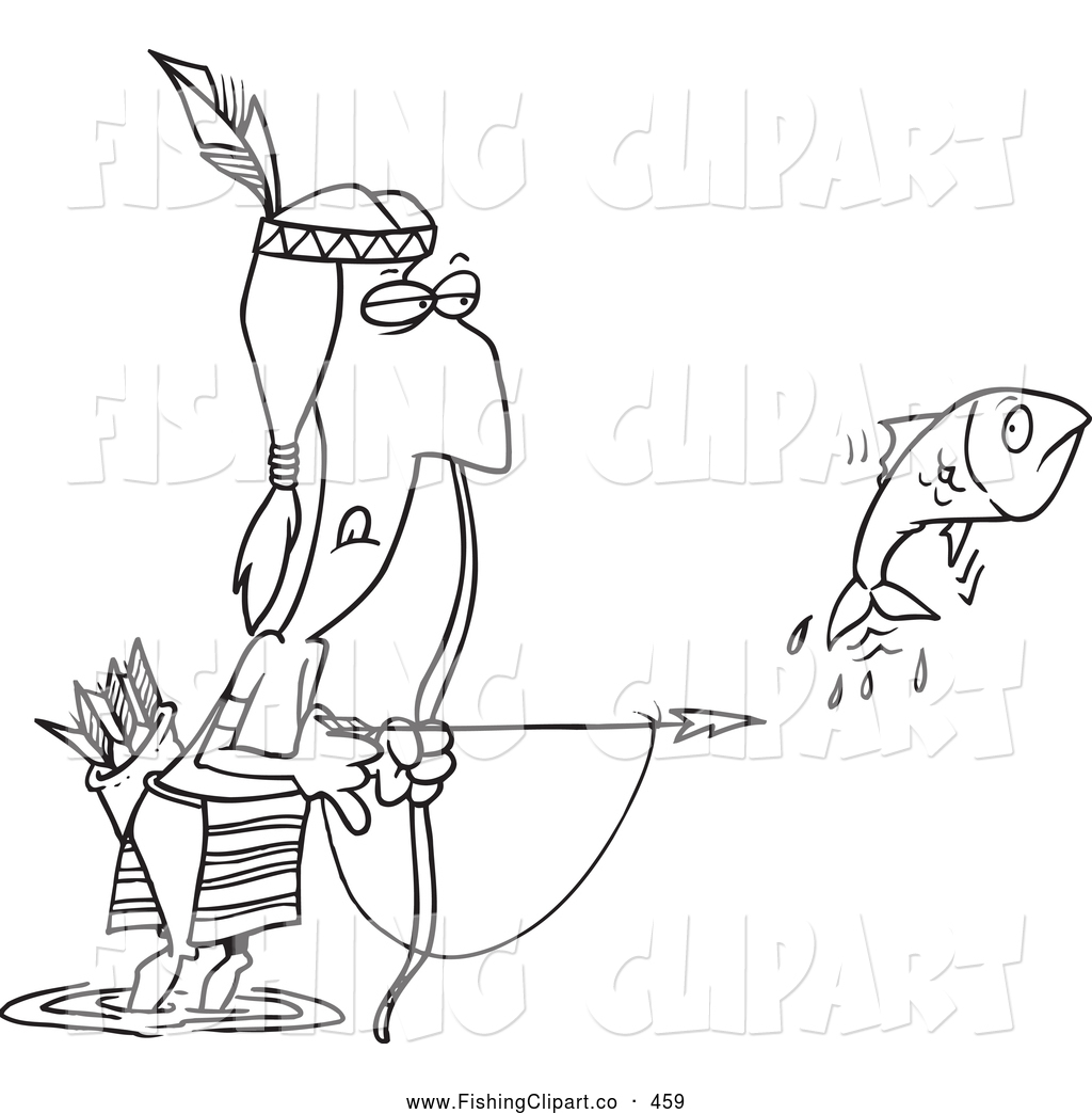 Clip Art Of A Native American Man Bow Fishing On White By Ron Leishman
