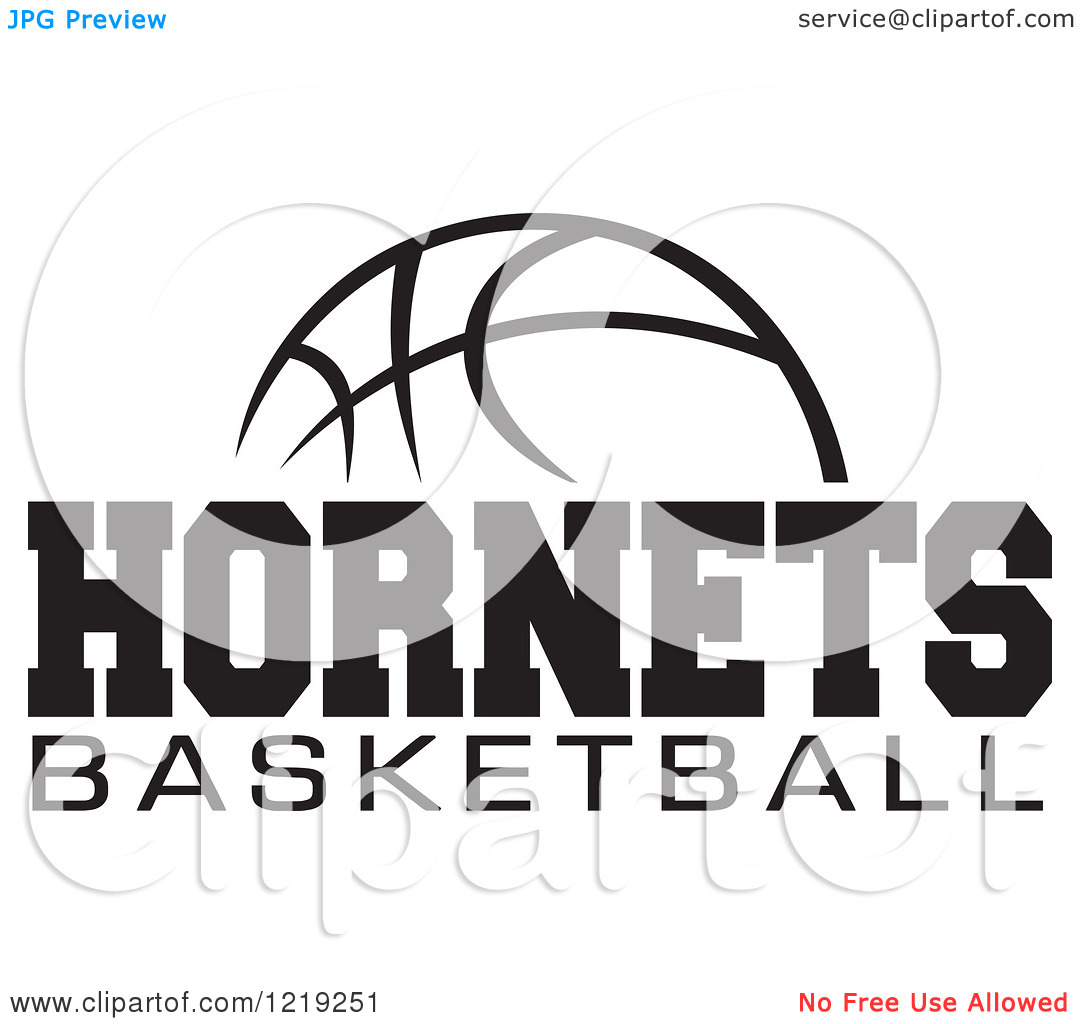 Clipart Of A Black And White Ball With Hornets Basketball Text