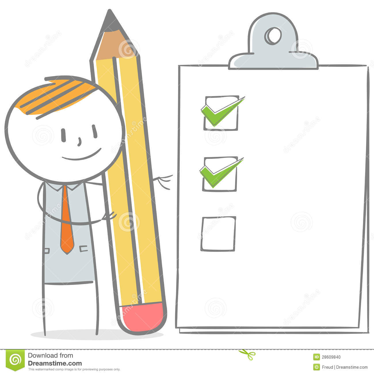 Doodle Stick Figure  Businessman With Checklist Clipboard