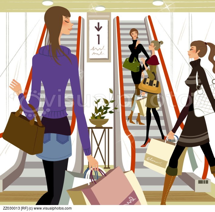 Four Women In A Shopping Mall   Stock Photos   Royalty Free   Royalty
