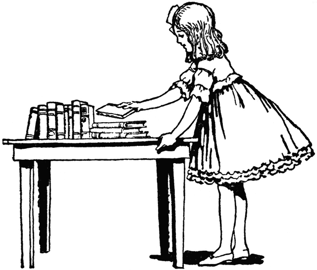 Girl Placing Books On Table   Clipart Etc