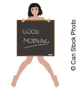 Good Morning   Girl Illustration With Blackboard