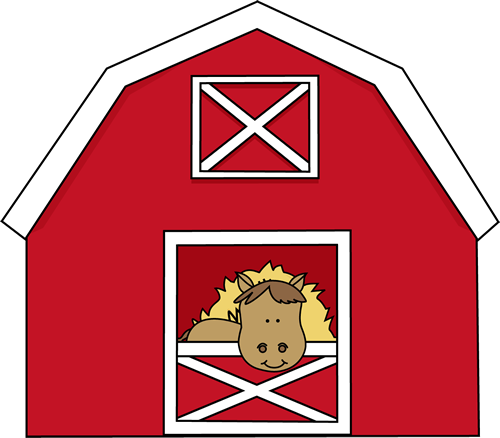 Horse In A Barn Clip Art Image   Horse In A Red Barn With Hay