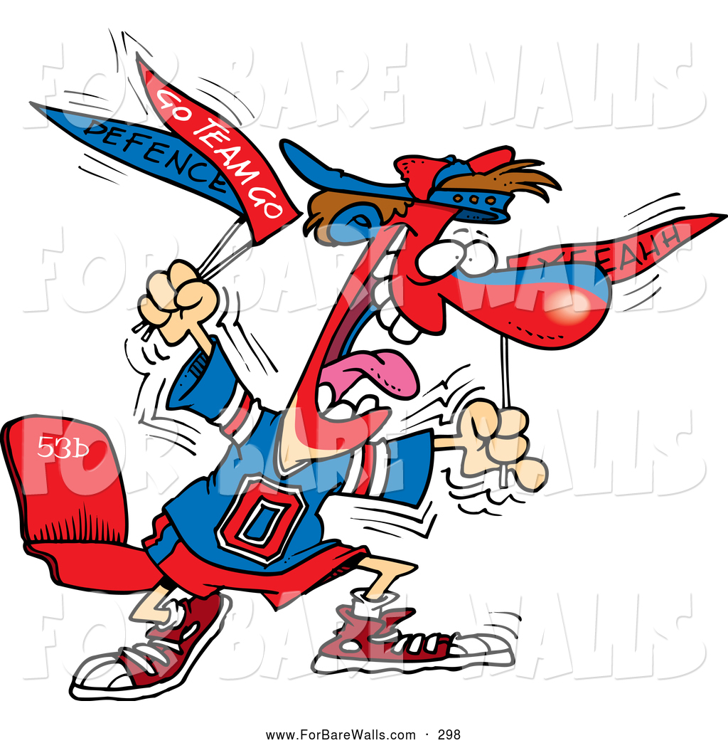 Illustration Of A Cartoon Crazy Sports Fan With Flags By Ron Leishman