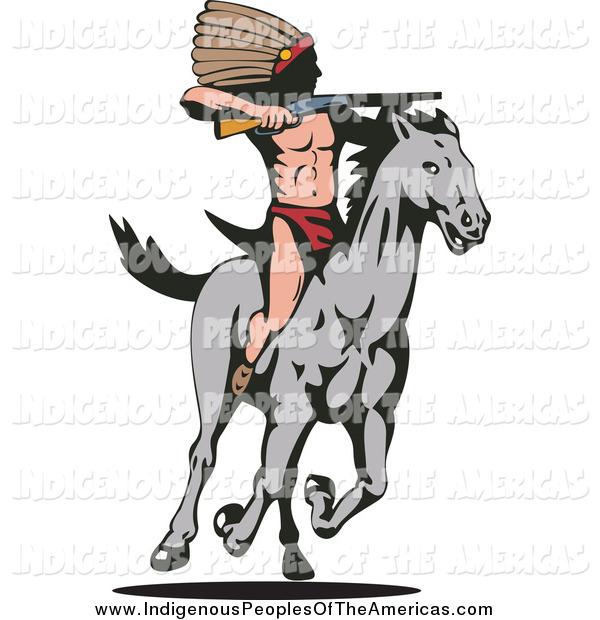 Vector Clipart Of A Native American Brave Hunting With A Rifle On A