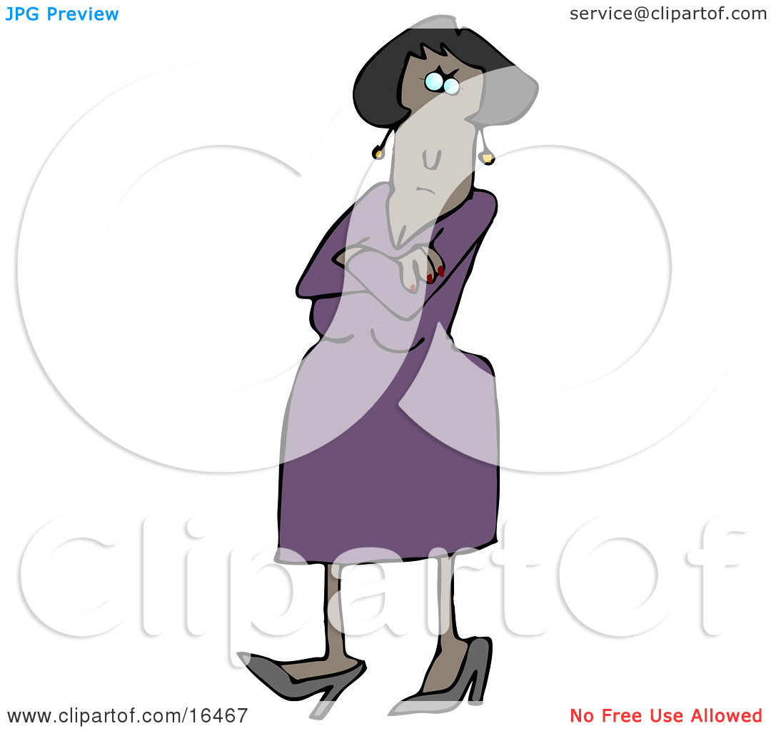 Angry African American Woman In A Purple Dress And Heels Standing    