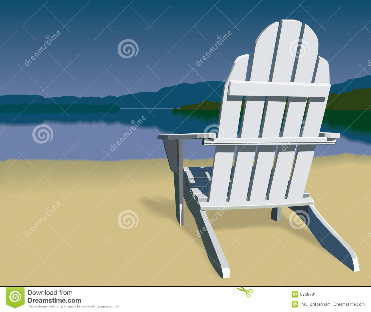 Beach That Has A View Of A Mountain Ringed Lake  Vector Illustration
