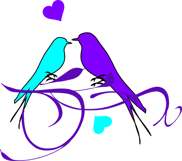 Birds On A Branch Aqua Purple Clip Art At Clker Com   Vector Clip Art