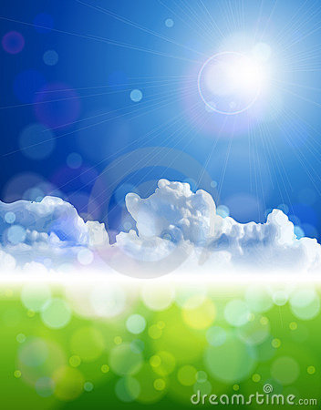 Bright Sun Clear Skies Clouds Green Grass Royalty Free Stock Photos