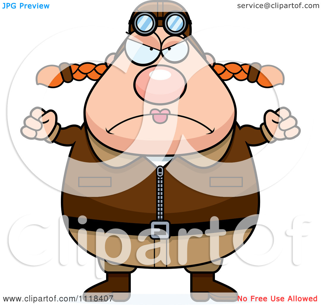 Cartoon Of An Angry Female Aviator Pilot   Royalty Free Vector Clipart