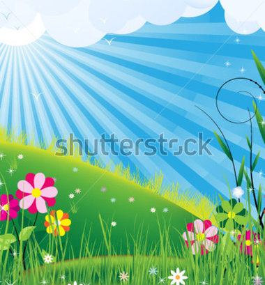 Clear Sunny Skies And Blooming Meadow Stock Vector   Clipart Me